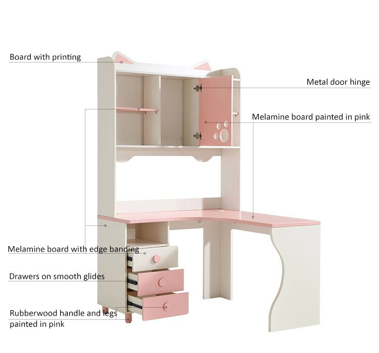 Whimsical Kitty Cat Bookcase and Pink Study Table for Kids-4