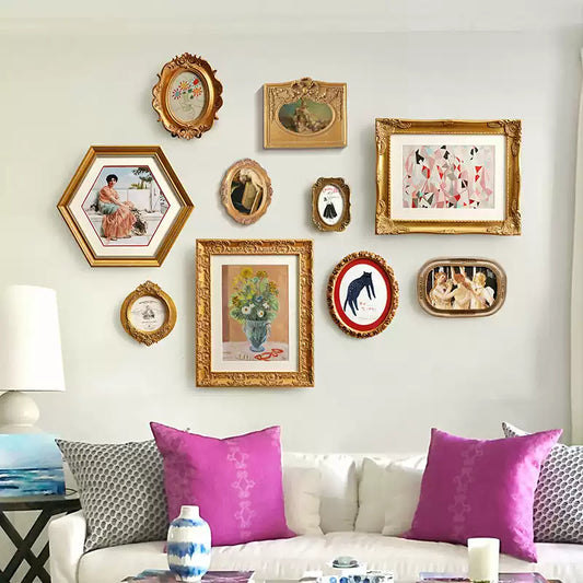 Set of 10 Retro Wall Paintings with Durable Resin or Wood Frames