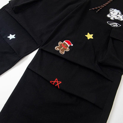 Star Cartoon Teddy Bear Embroidery Workwear Casual Pants by eprolo