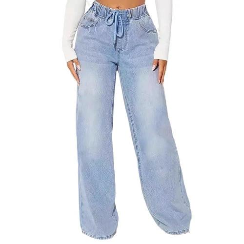 25 Edition – High Waist Drawstring Wide Leg Jeans – Light Blue by JeansDenim.Store