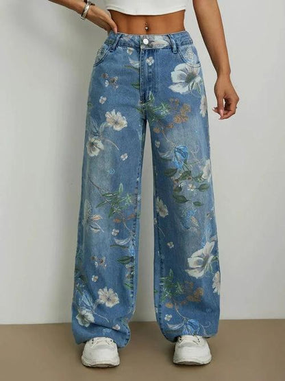 Printed Wide Leg Jeans by JeansDenim.Store