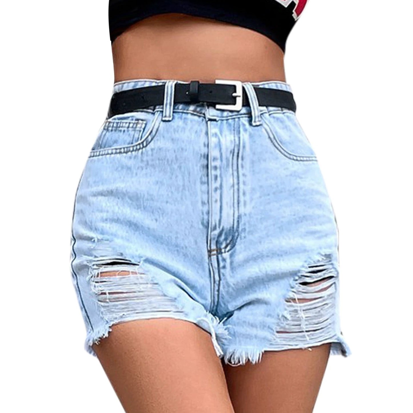 Distressed Raw Hem Denim Shorts by eprolo