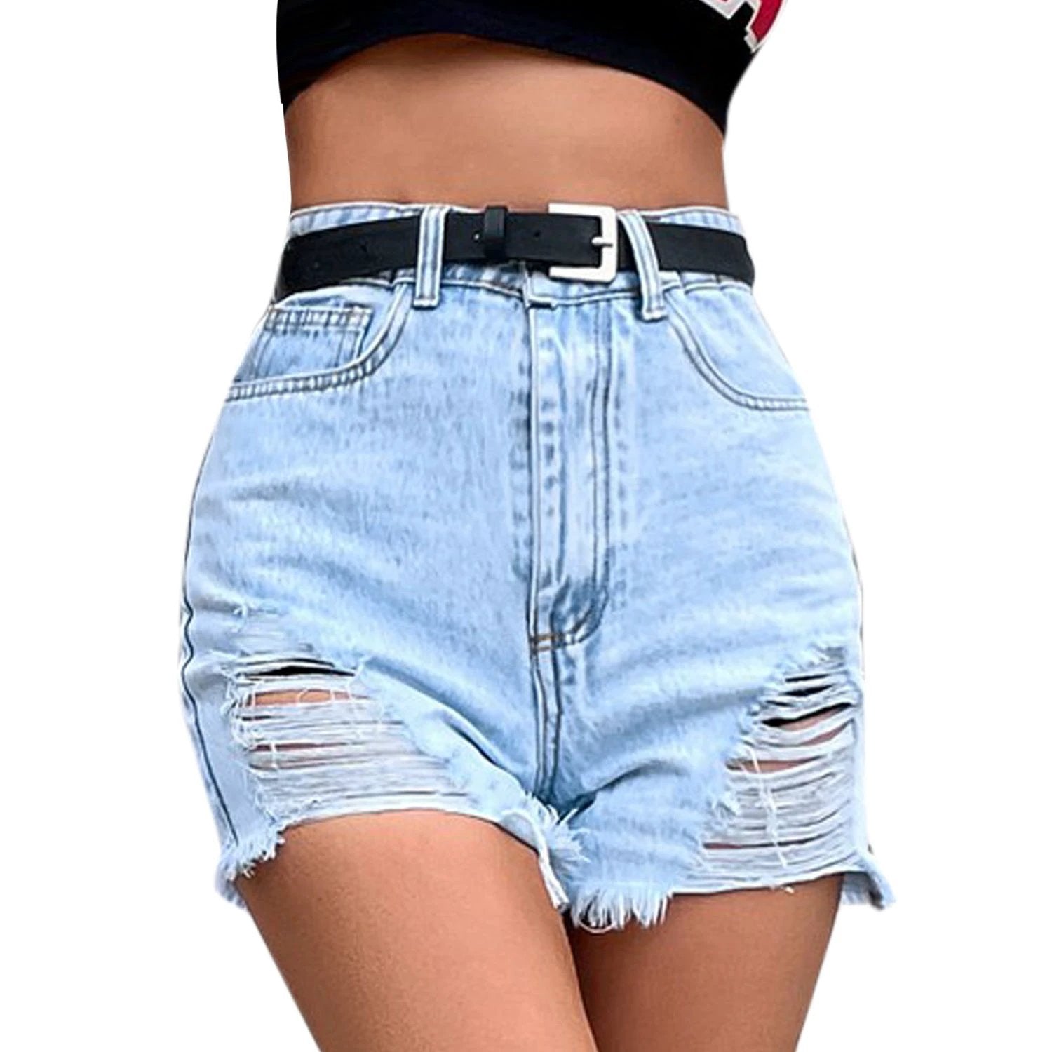 Distressed Raw Hem Denim Shorts by eprolo