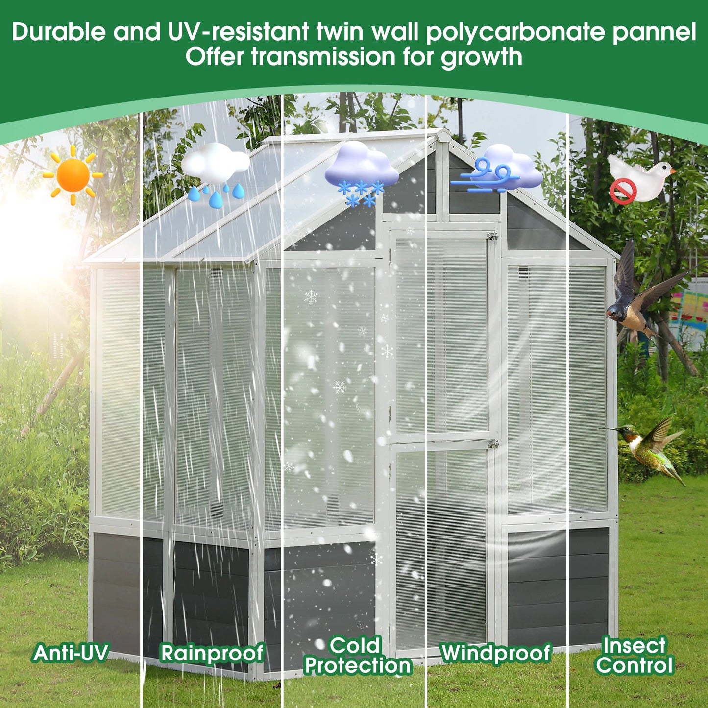 76''x48''x86'' Polycarbonate Greenhouse by eprolo