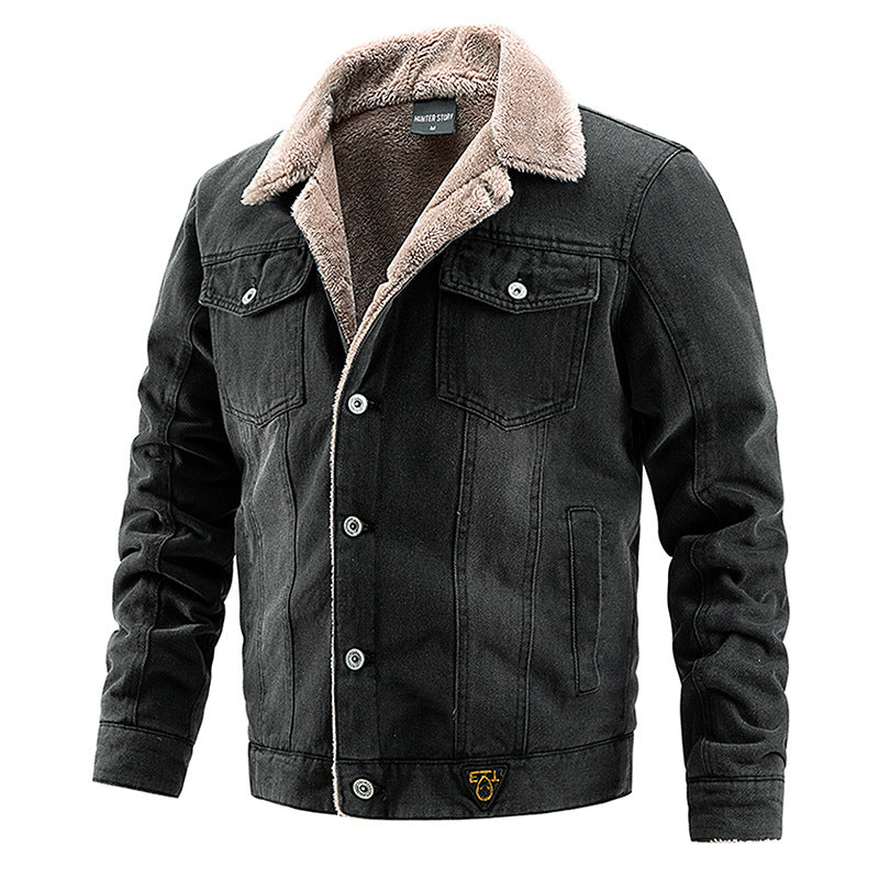 Veste en jean avec manteau épais et pelucheux pour homme