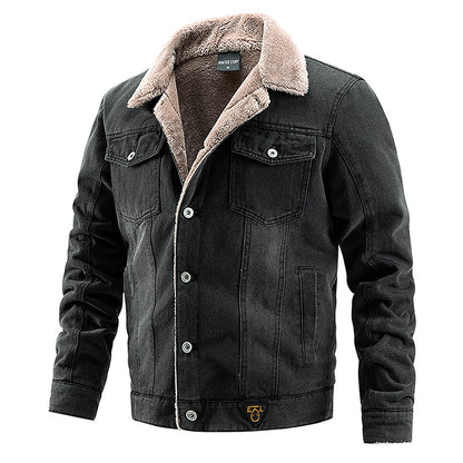Veste en jean avec manteau épais et pelucheux pour homme
