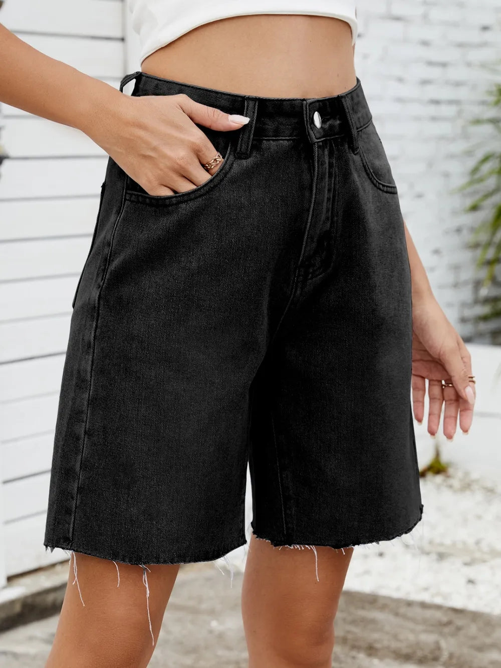 Washed Raw Hem Denim Shorts