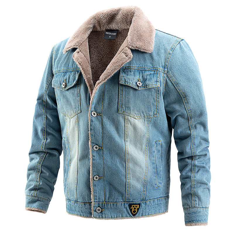 Veste en jean avec manteau épais et pelucheux pour homme