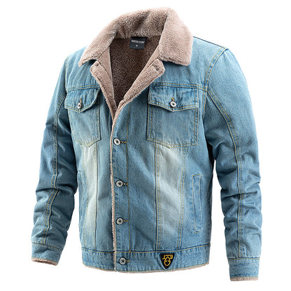 Veste en jean avec manteau épais et pelucheux pour homme