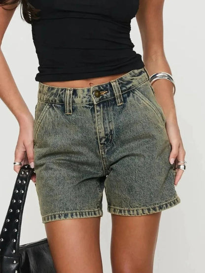Washed High Rise Denim Shorts by eprolo