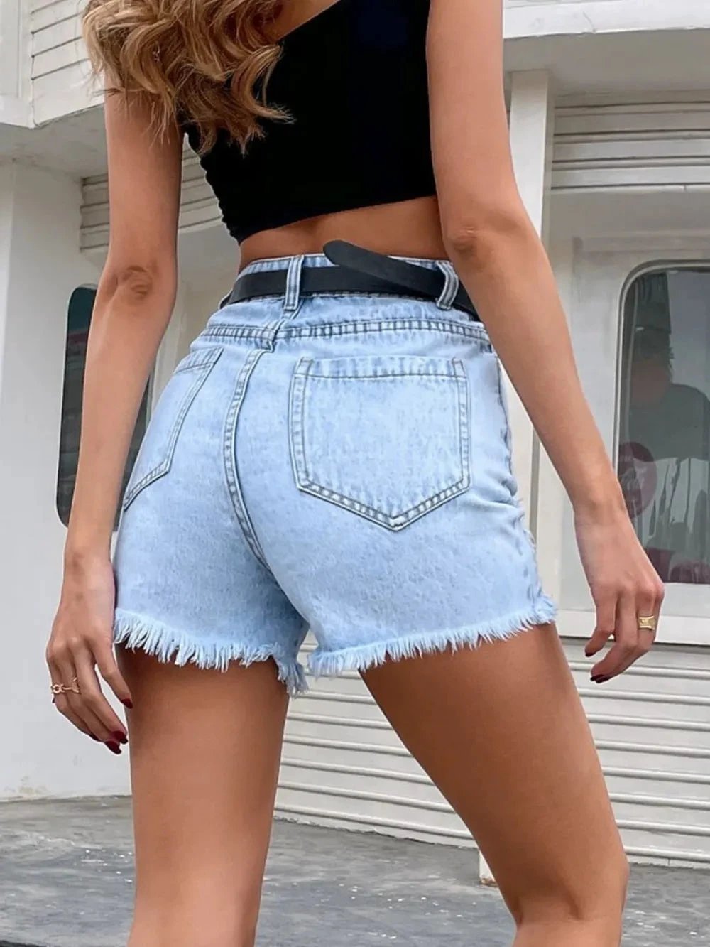Distressed Raw Hem Denim Shorts by eprolo