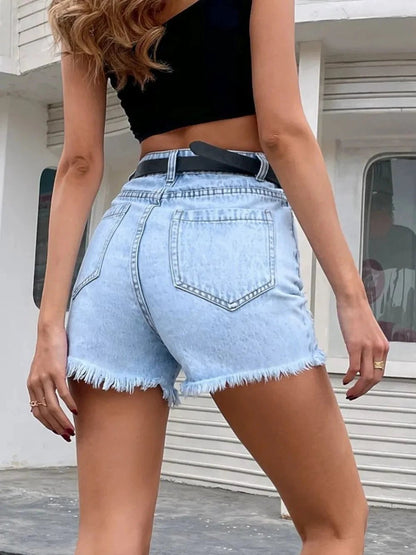 Distressed Raw Hem Denim Shorts by eprolo