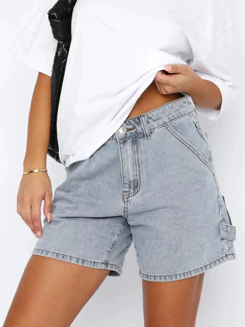 Washed High Rise Denim Shorts by eprolo