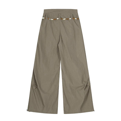 Beaded Woven Waistband Workwear Casual Pants by eprolo