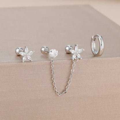 Boucles d'oreilles clous fleur zircon lot de 3