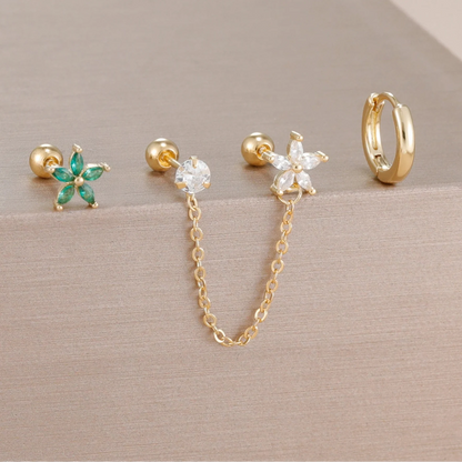 Boucles d'oreilles clous fleur zircon lot de 3