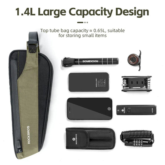 0.65L Ultralight Nylon Bike Top Tube Frame Bag Rainproof Green-1