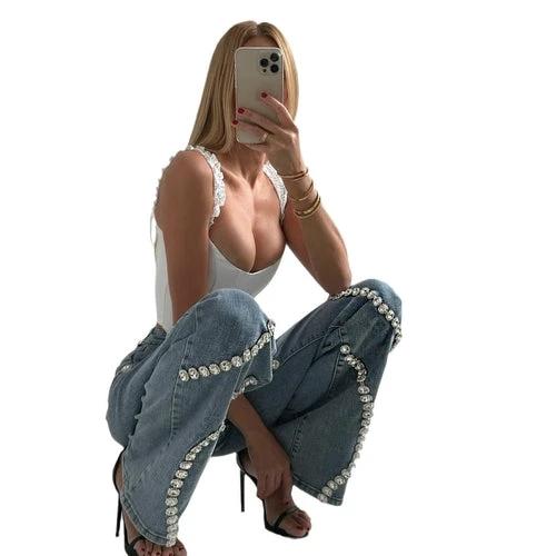 Loose Straight Leg Jeans And Fashionable Casual Pants With A Rhine by JeansDenim.Store