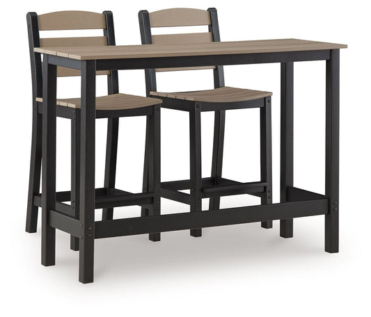 Outdoor Counter Table Set with 2 Bar Stools Black Beige-0