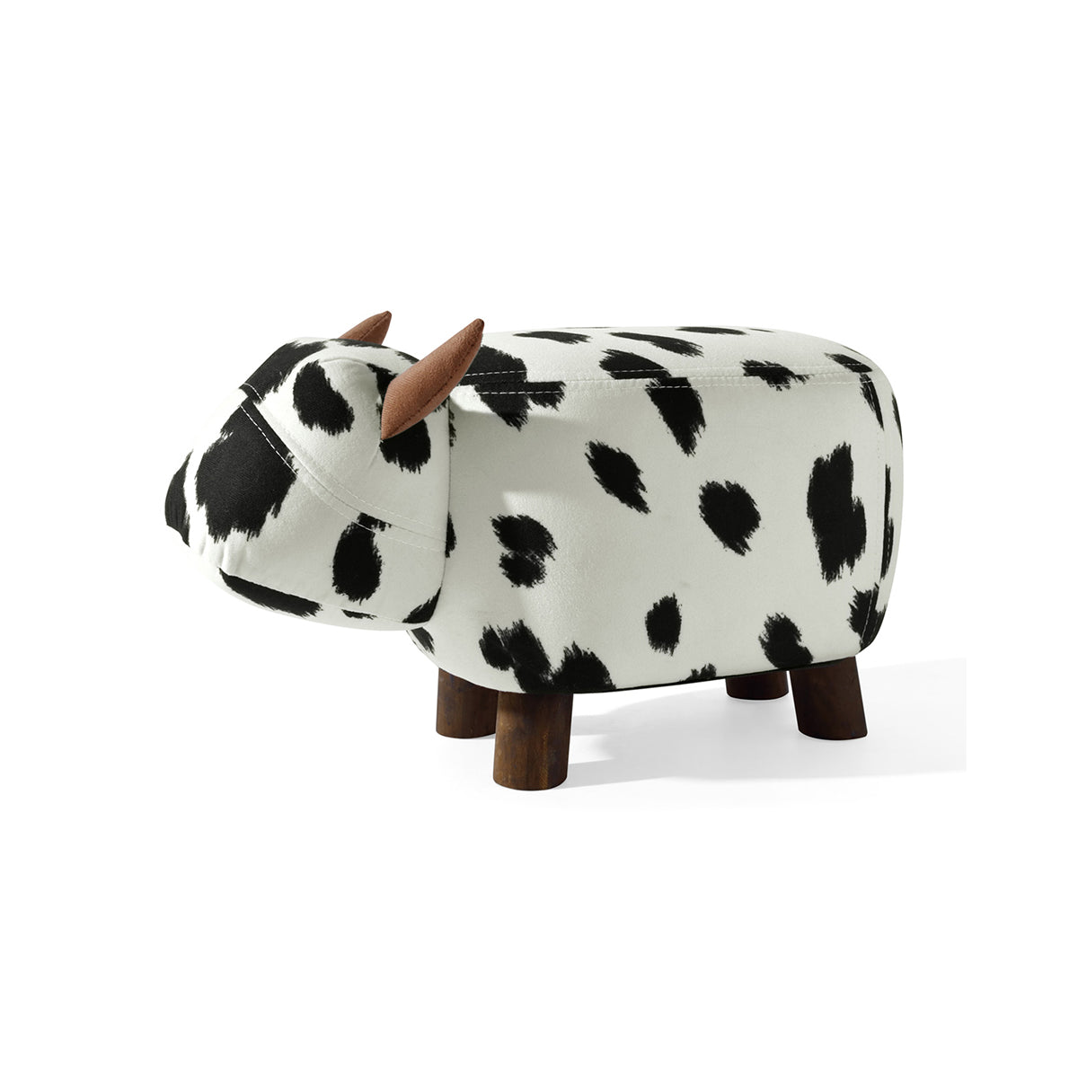Kids Black White Stool Friendly Cow Wooden Legs Storage Footrest-4