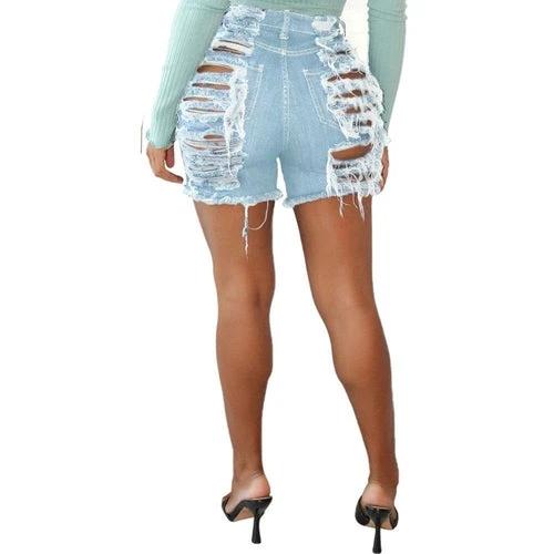 Women Pant Washes Hollow Out Hole Ripped Jeans Summer High Waist by JeansDenim.Store