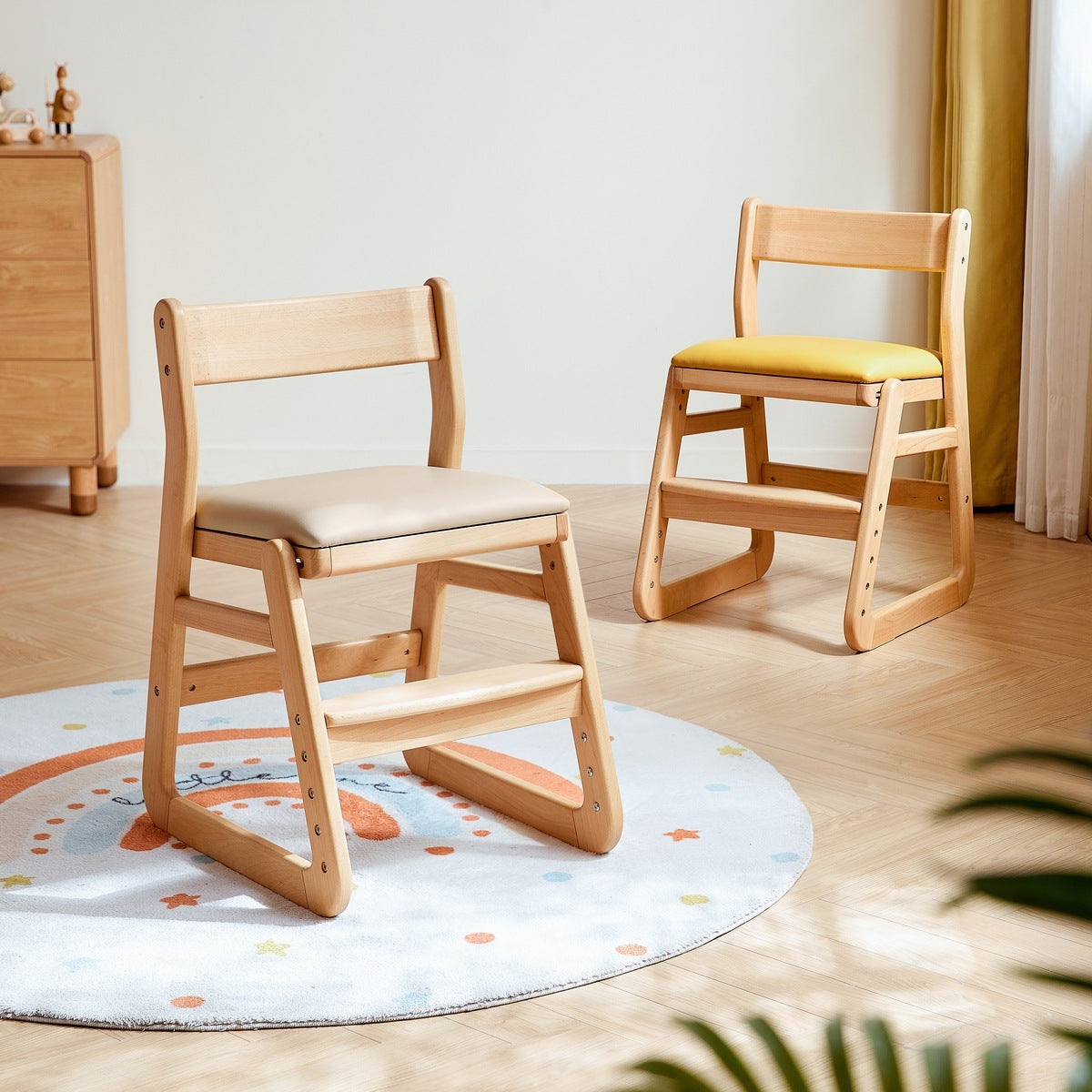Solid Wood Adjustable Height Kids Chair with Ergonomic Design and Stable Base.-1