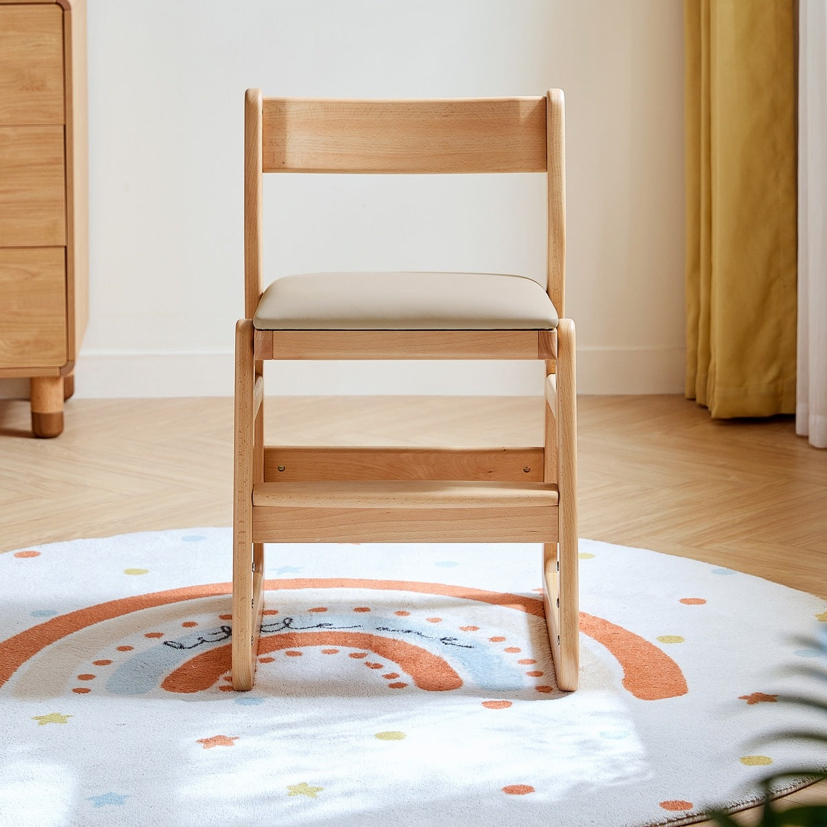 Solid Wood Adjustable Height Kids Chair with Ergonomic Design and Stable Base.-0