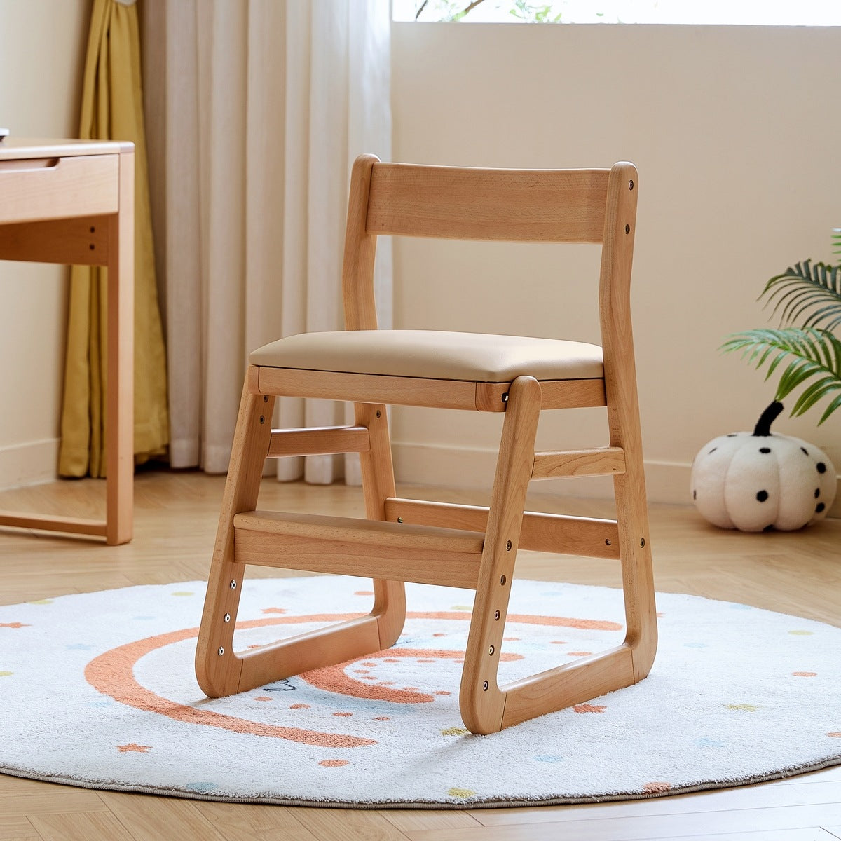 Solid Wood Adjustable Height Kids Chair with Ergonomic Design and Stable Base.-3