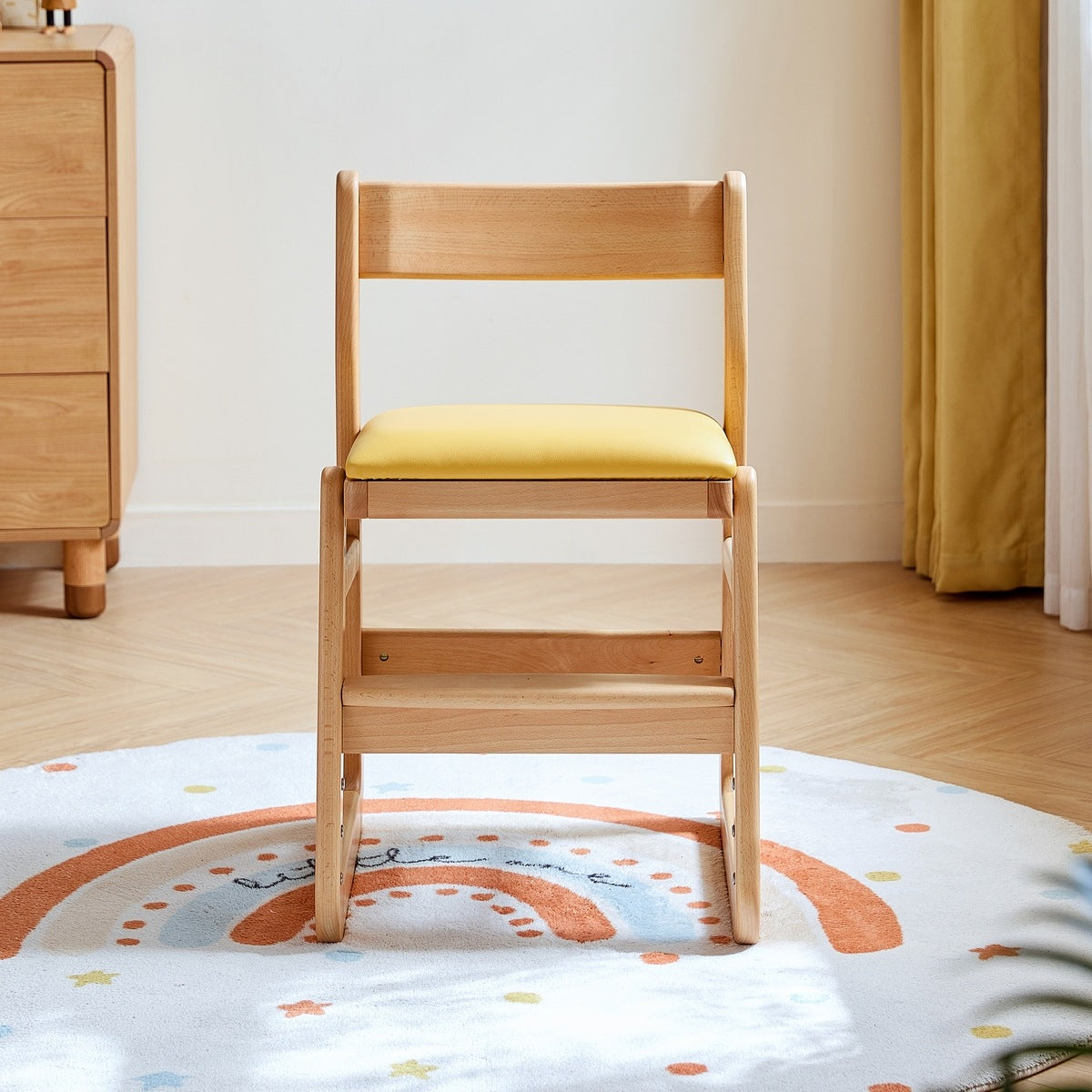 Solid Wood Adjustable Height Kids Chair with Ergonomic Design and Stable Base.-5